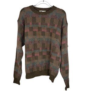 Vintage Reunion Grandpa Sweater Geometric Print in Brown Size Small Wool Blend